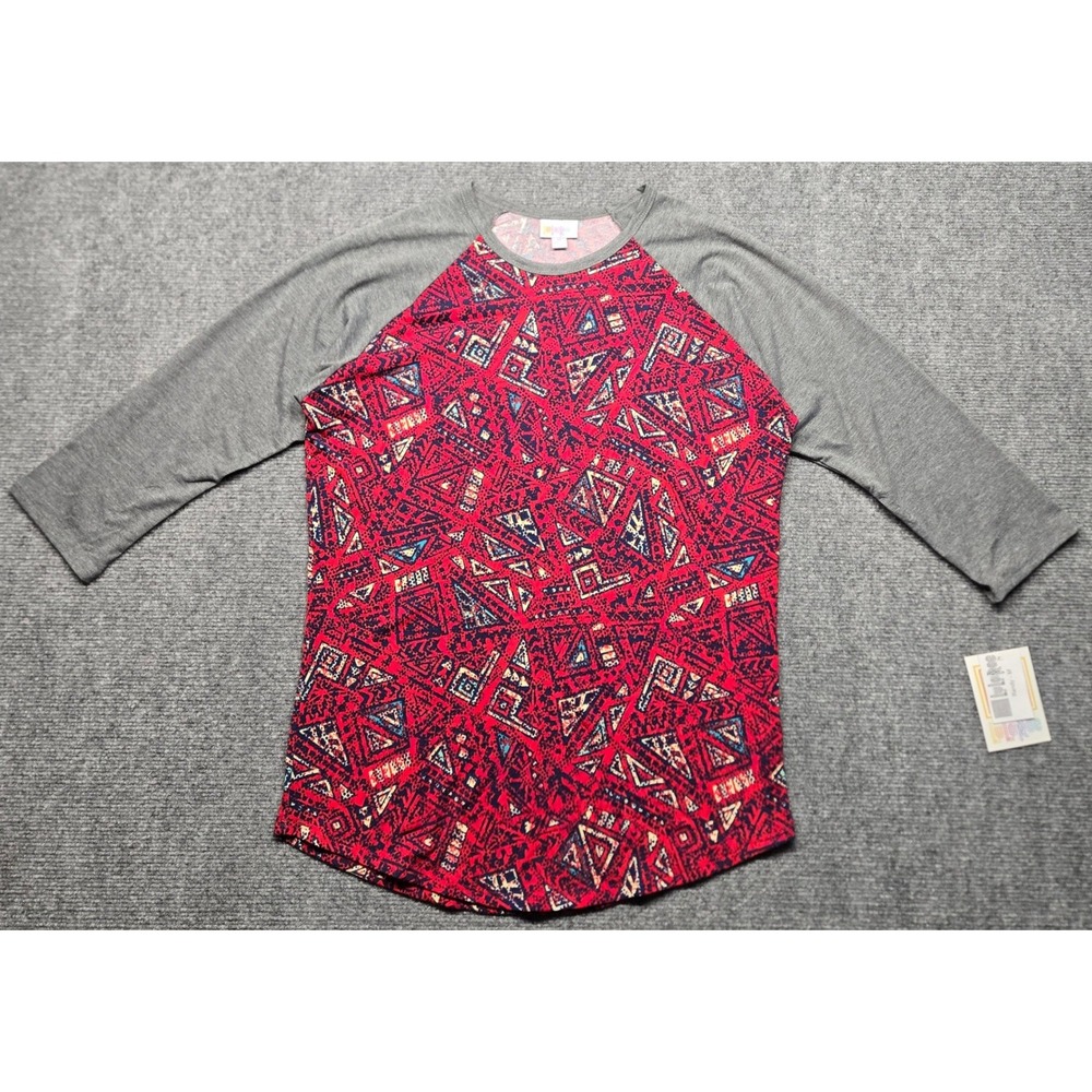 LuLaRoe Randy T-Shirt Womens M Red Geometric Print 3/4 Sleeve Stretch New